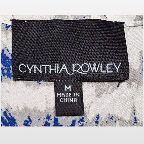 Cynthia Rowley Top Womens Medium Cold Shoulder Blue Striped White Blouse - Picture 15 of 16